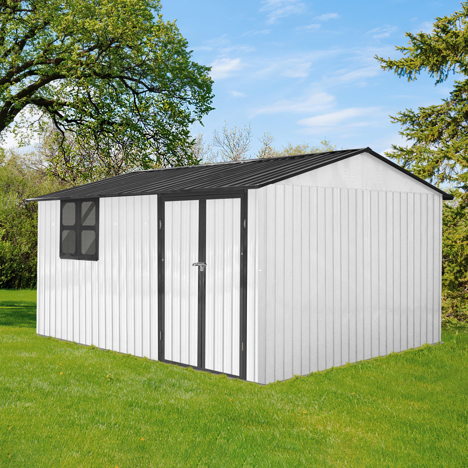 Metal garden sheds 12ftx10ft outdoor storage sheds white+black with window