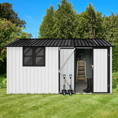 Metal garden sheds 12ftx10ft outdoor storage sheds white+black with window
