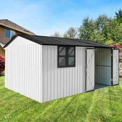 Metal garden sheds 12ftx10ft outdoor storage sheds white+black with window