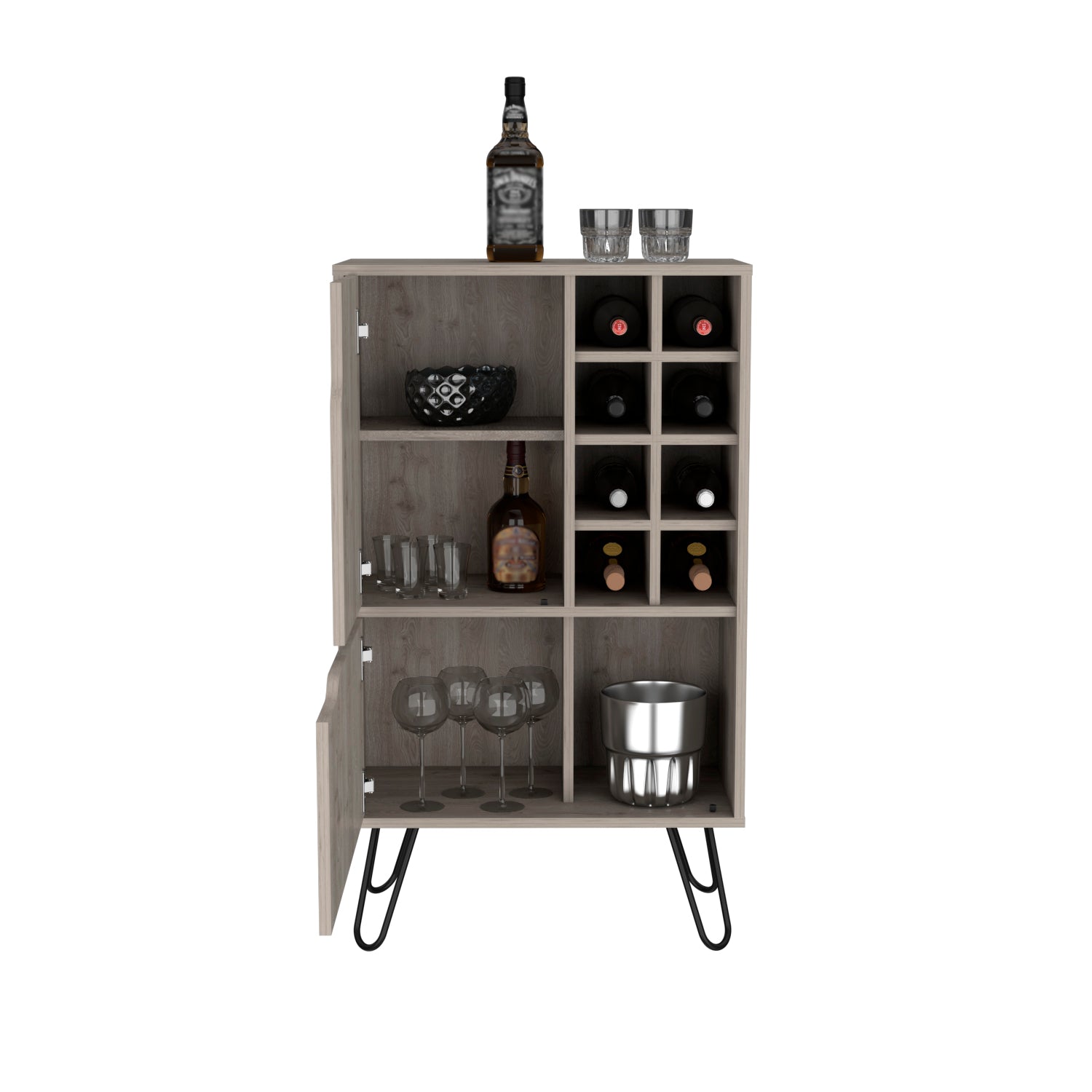 Manhattan L Bar Cabinet, Eight Built-in Wine Rack, Single Door -Light Gray