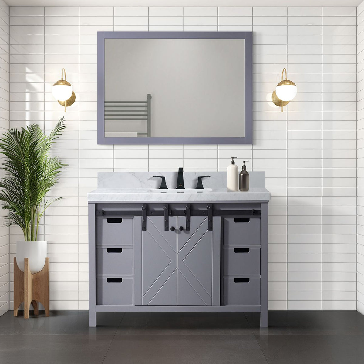 Dark Grey Bath Vanity 48 in. W x 22 in. D, and 44 in. Mirror