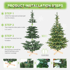 5ft Pre-Lit Christmas Tree with 200 Warm White LED Lights, 403 PE+PVC Tips, Realistic Layered Look, Unique Wooden Base – Full Artificial Holiday Tree for Home Decor