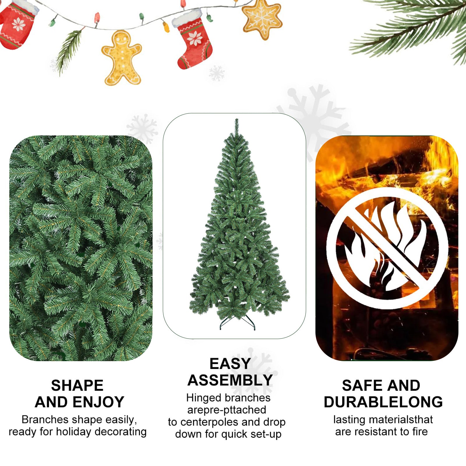 5FT Artificial Christmas Tree with 344 PVC Tips, Hinged Structure & Metal Stand – Full Green Holiday Tree for Office, Apartment, or Party Decoration