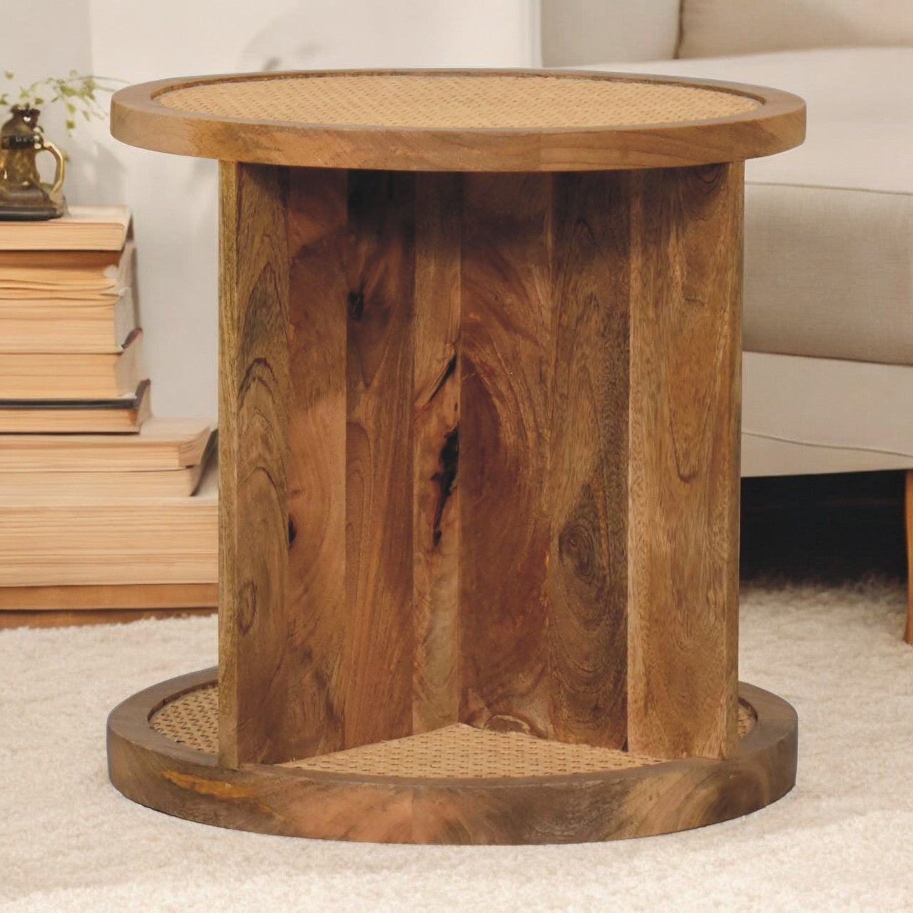 Solid Wood Close-knit Corner End Table, Light Brown