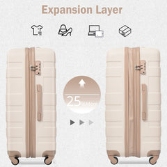Luggage Sets 4 Piece, Expandable ABS Durable Suitcase with Travel Bag, Carry On Luggage Suitcase Set with 360° Spinner Wheels, ivory and golden
