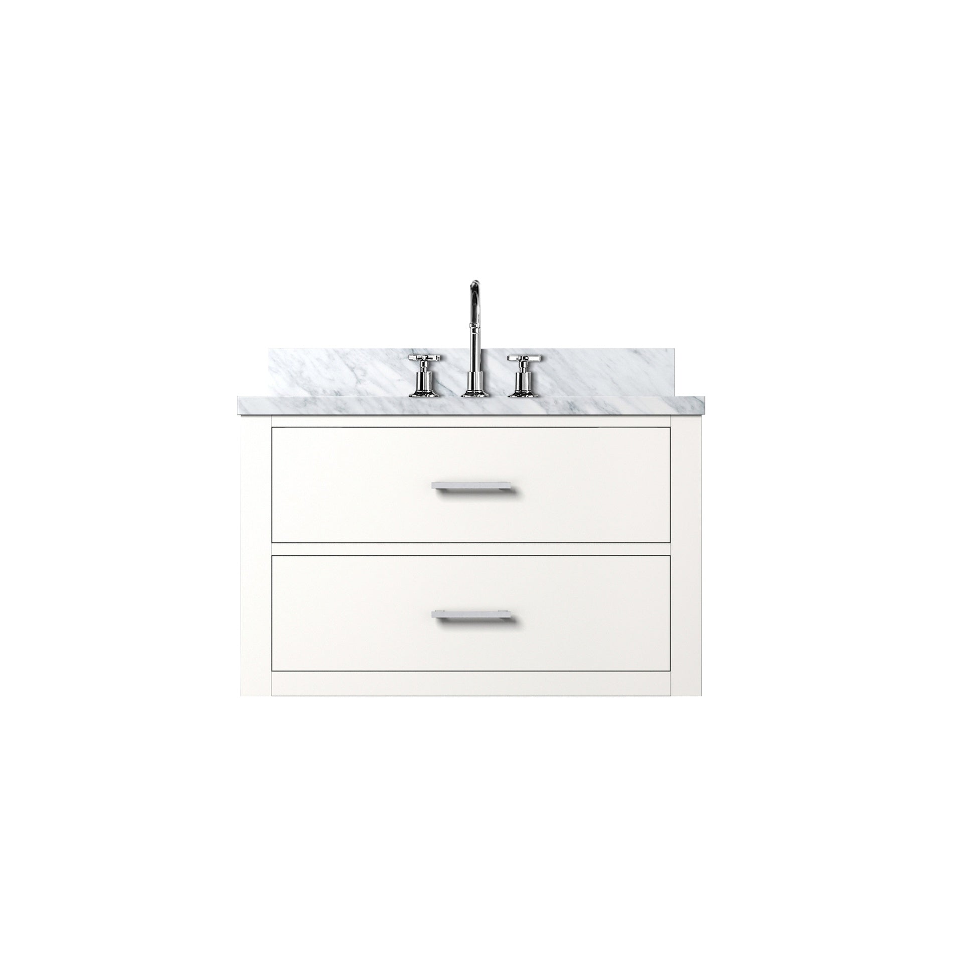 White Single Bath Vanity 30 in. W x 22 in. D, Carrara Marble Top, and Faucet Set