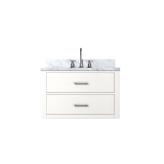White Single Bath Vanity 30 in. W x 22 in. D, Carrara Marble Top, and Faucet Set