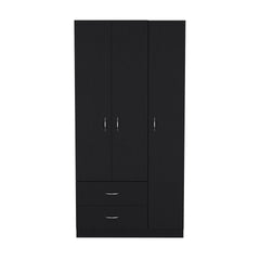Austral 3 Door Armoire with Two Drawers, Shelves, and Hanging Rod - Black