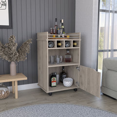 Phoenix Bar Cart with 2 Open Shelves  4 Cubbies and Cabinet