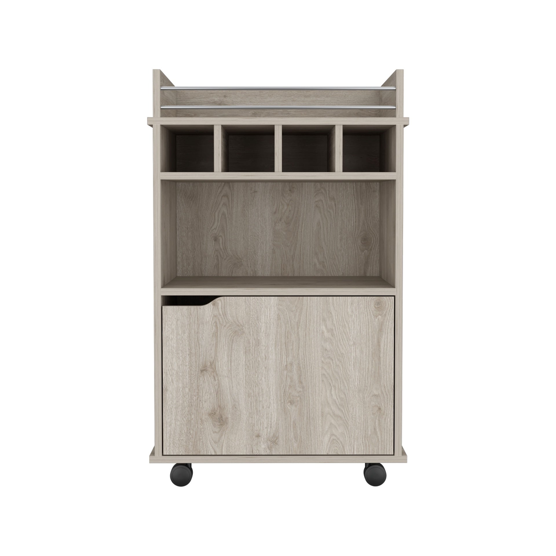 Phoenix Bar Cart with 2 Open Shelves  4 Cubbies and Cabinet