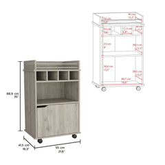 Phoenix Bar Cart with 2 Open Shelves  4 Cubbies and Cabinet