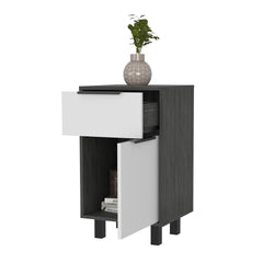 Kaia Z Nightstand , End Table, Side Table One Drawer, One Cabinet,  Four Legs, Superior Top -Smokey Oak / White