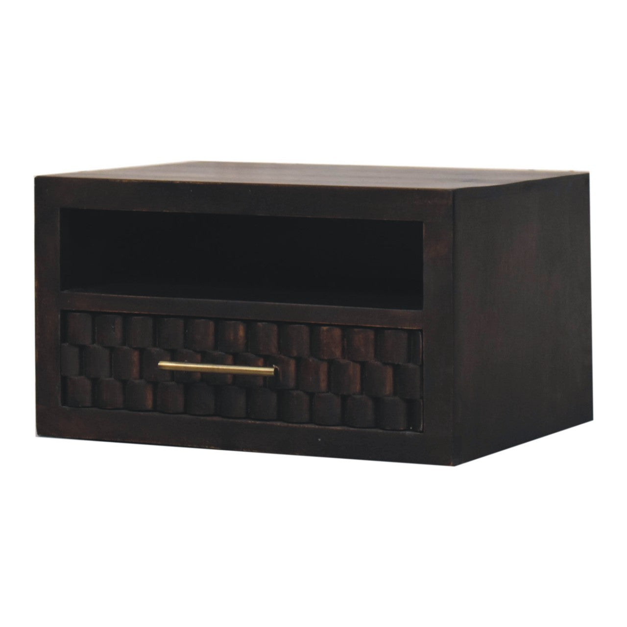 Solid Wood Arno Wall-Mounted Nightstand,Black,1-Shelf,1-Drawers