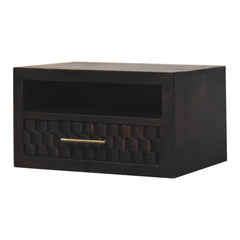 Solid Wood Arno Wall-Mounted Nightstand,Black,1-Shelf,1-Drawers