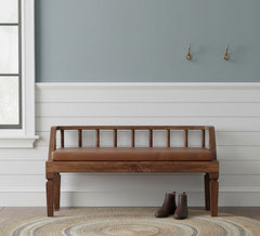 Artisan Furniture Solid Wood Bordeaux Leather Bench