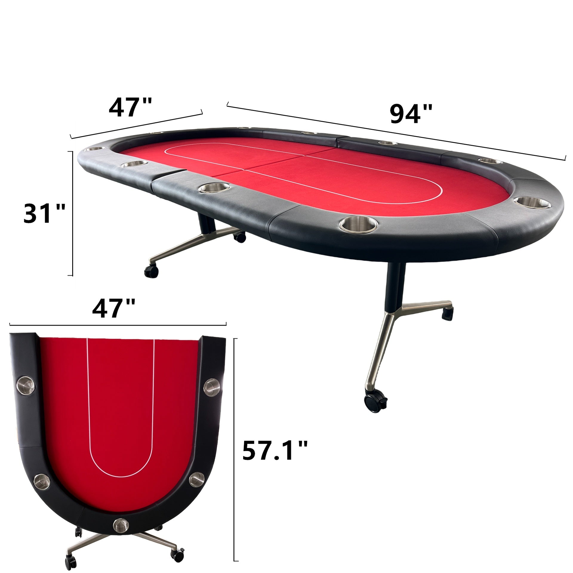 INO Design 94" Fodable Poker Table for 10 players, Red