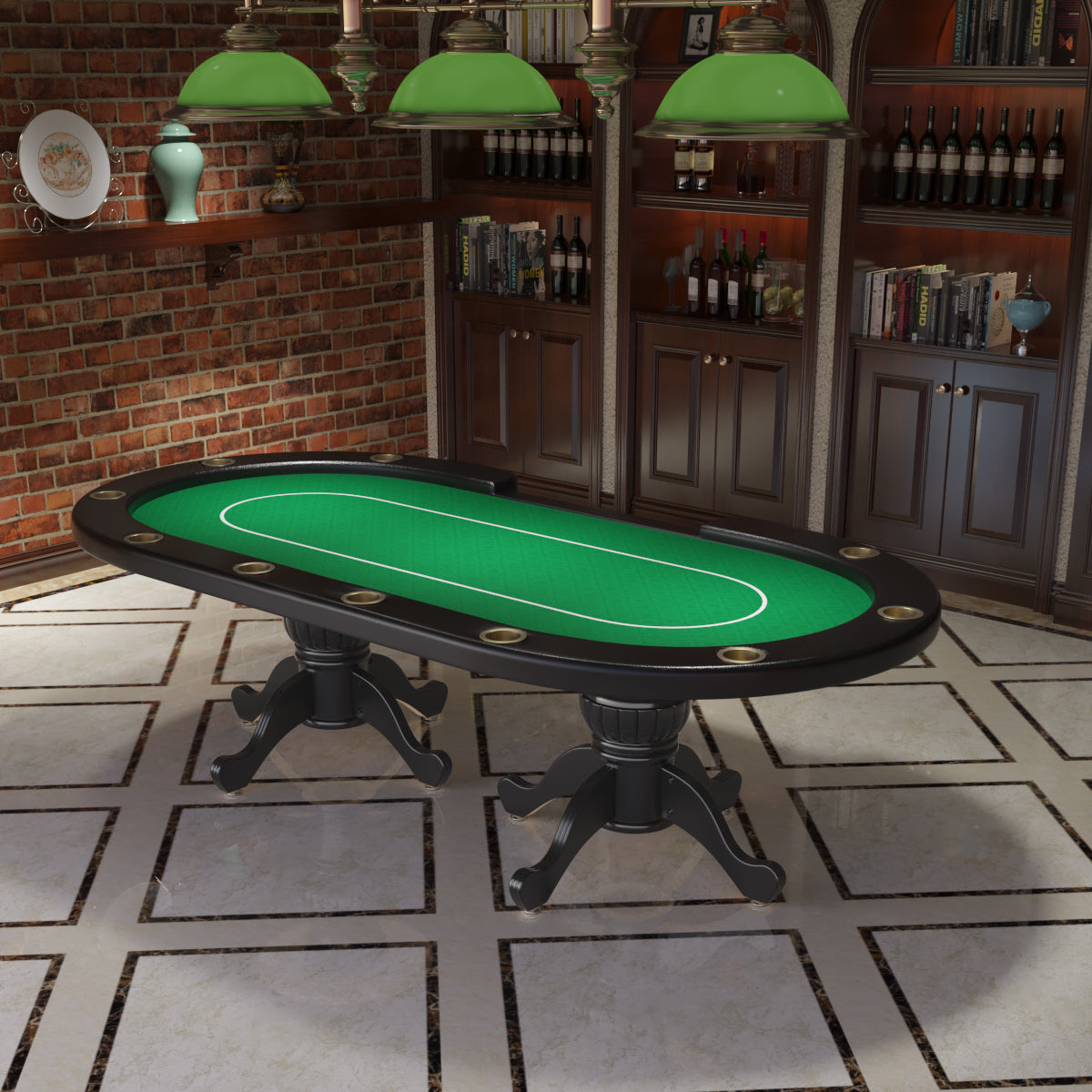 96" Oval Aura Poker Table for 10 Players Texas Holdem Poker Card with Bet Line Felt Surface Jumbo Cup Holders Green