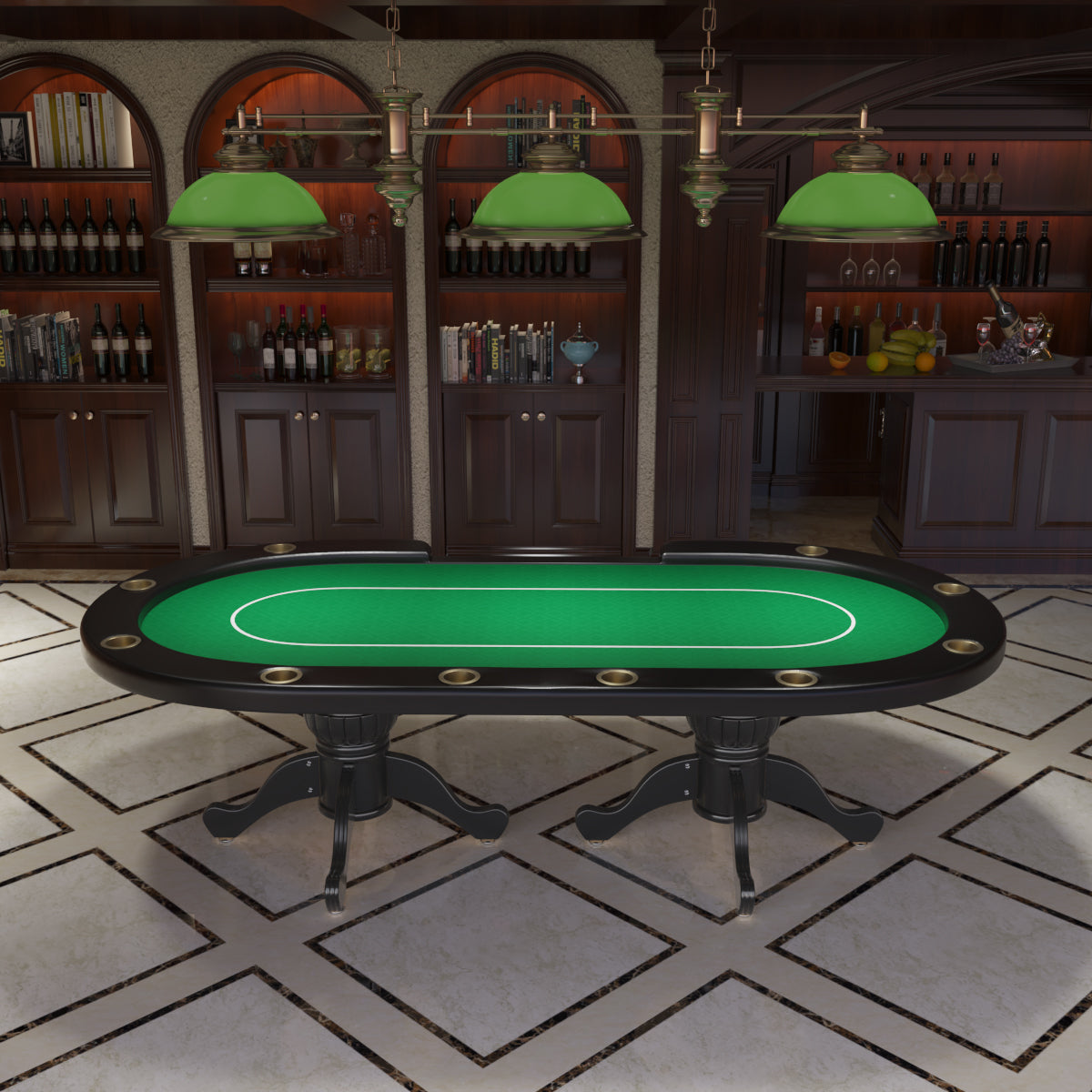 96" Oval Aura Poker Table for 10 Players Texas Holdem Poker Card with Bet Line Felt Surface Jumbo Cup Holders Green