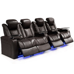 124.4"Power Recliner 4 PC Made WithTop-Grain Nappa,Fully Adjustable Relaxation,Smart Charging,Dynamic RGB LED Lighting,COFFEE
