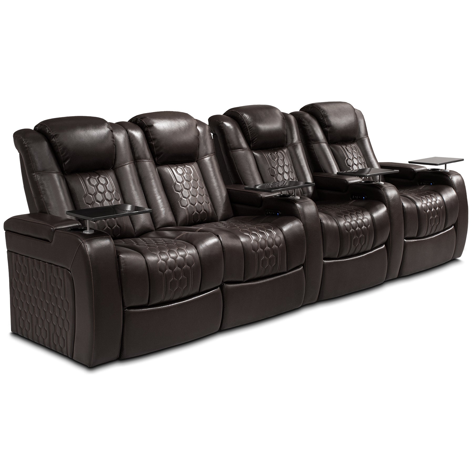 124.4"Power Recliner 4 PC Made WithTop-Grain Nappa,Fully Adjustable Relaxation,Smart Charging,Dynamic RGB LED Lighting,COFFEE