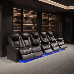 155.5"Power Recliner 5 PC Made WithTop-Grain Nappa,Fully Adjustable Relaxation,Smart Charging,Dynamic RGB LED Lighting,COFFEE