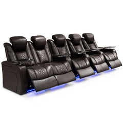 155.5"Power Recliner 5 PC Made WithTop-Grain Nappa,Fully Adjustable Relaxation,Smart Charging,Dynamic RGB LED Lighting,COFFEE