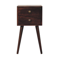 Solid Wood Mini California Walnut Bedside, 2-Drawers, Nordic Legs, Dark Brown