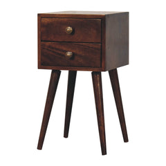 Solid Wood Mini California Walnut Bedside, 2-Drawers, Nordic Legs, Dark Brown
