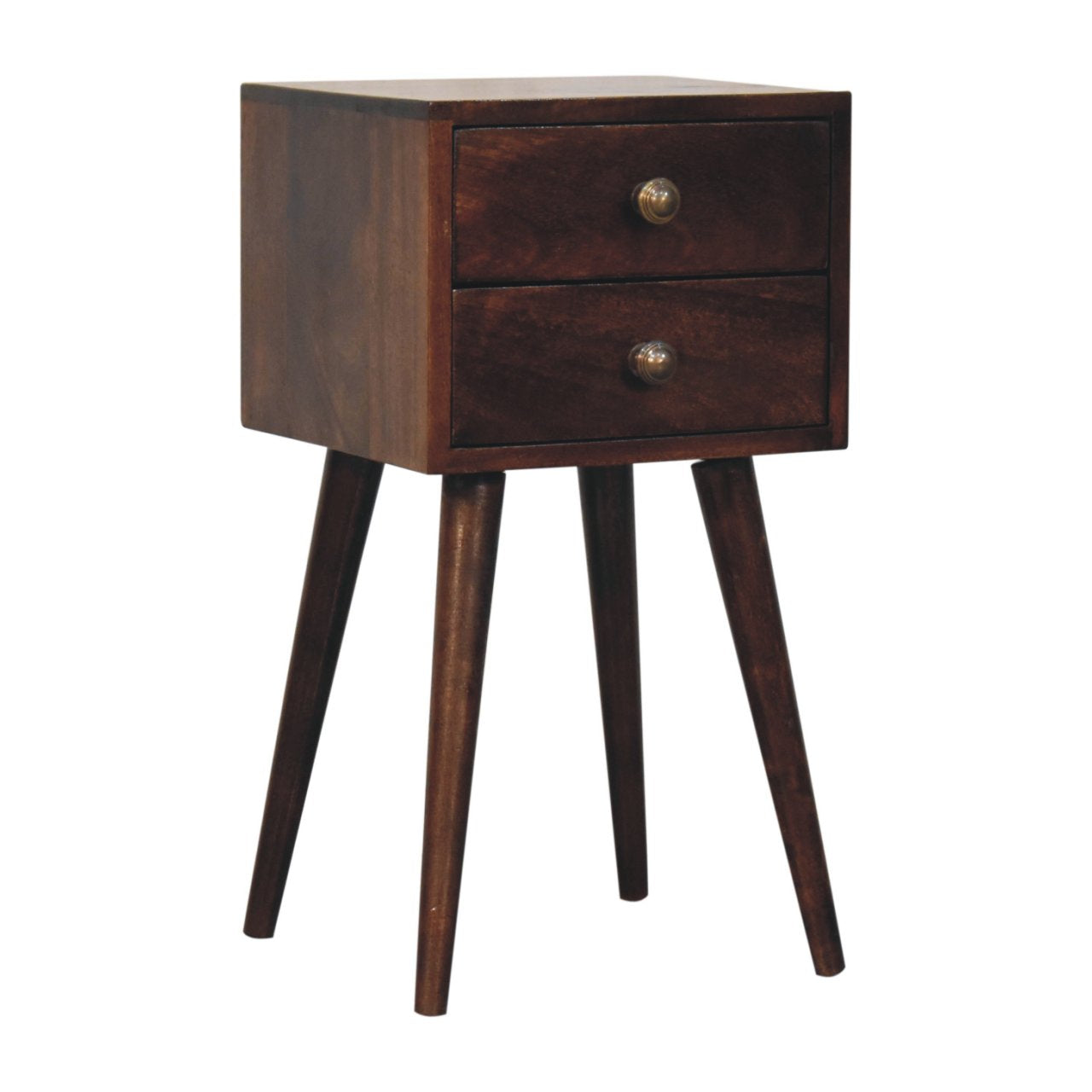 Solid Wood Mini California Walnut Bedside, 2-Drawers, Nordic Legs, Dark Brown