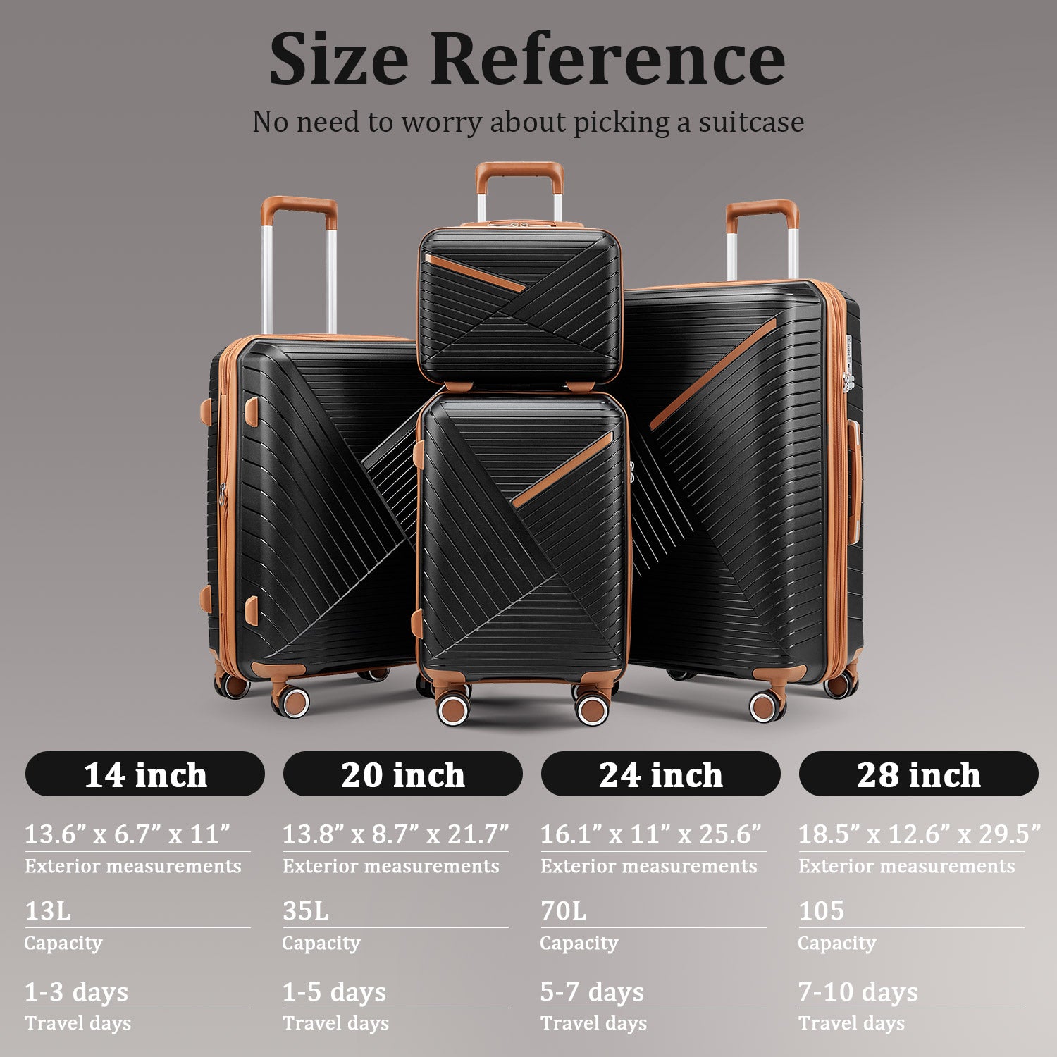 Luggage Sets 4 Piece(14/20/24/28), Expandable Lightweight Suitcase with 4 Double 360 Degrees Mute Spinner Wheels PP Materials Durable TSA Lock Travel Luggage