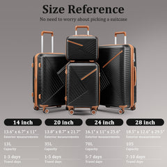 Luggage Sets 4 Piece(14/20/24/28), Expandable Lightweight Suitcase with 4 Double 360 Degrees Mute Spinner Wheels PP Materials Durable TSA Lock Travel Luggage