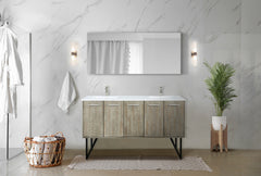 Rustic Acacia Double Bath Vanity 60 in. W x 20 in. D, White Quartz Top, Brushed Nickel Faucet Set and 55 in. Mirror