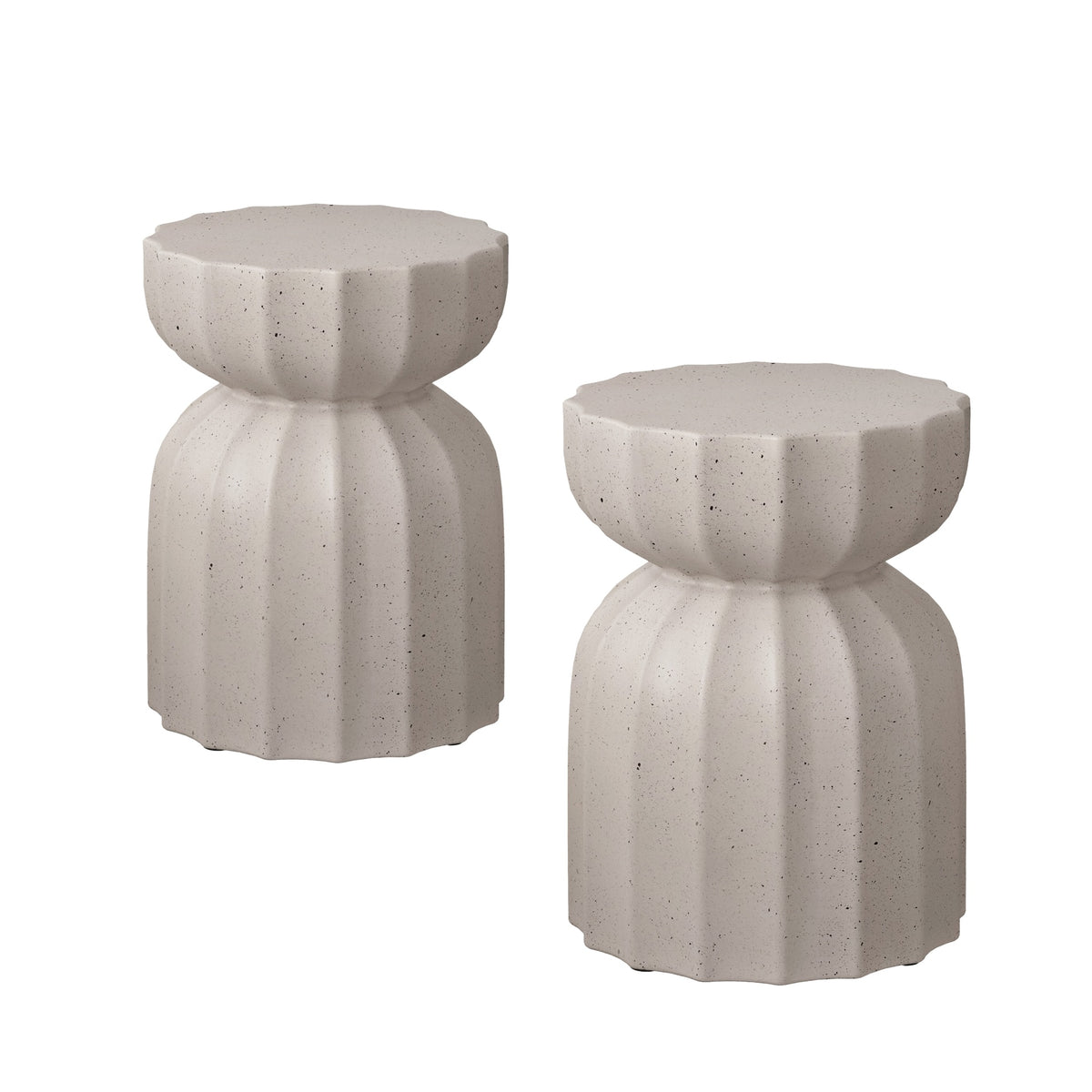 13" Modern Outdoor and Indoor Waterproof Coffee Table and Side Table Set, Durable MgO Cement Design, Suitable For Patio, Garden, Backyard and Living Room, White, 2PC
