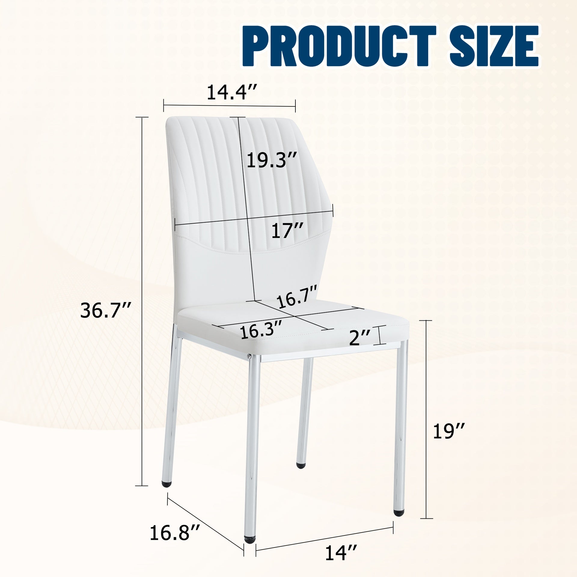 Luxury Simple Chair - Set of 6 White PU Material High Resilience Dining Chair with Metal Silver Leg.The Chair Back Has a Vertical Stripe Design With Smooth And Uniform Lines.