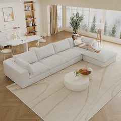 157.6"Cloud Sofa,Corduroy Fabric,Deep Seat Couches,Double-layer design,Removable  Cushion,No Assembly,DIY Combination for Living room, Bedroom,Conference room ,Apartment,White