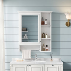 3-in-1 Bathroom Mirror Cabinet, 24-inch Wall Mounted Medicine Cabinet with Adjustable Shelf & Tower Bar, High-Definition Mirror with Storage for Bathroom Vanity