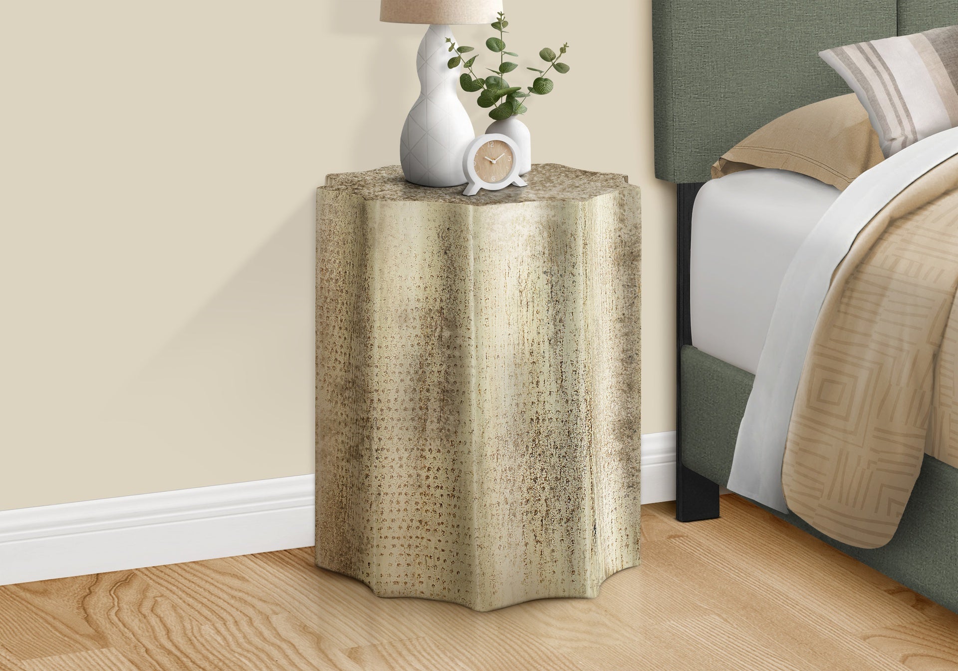 Accent Table, Drum, Side, End, Nightstand, Lamp, Living Room, Bedroom, Gold Metal, Contemporary, Modern