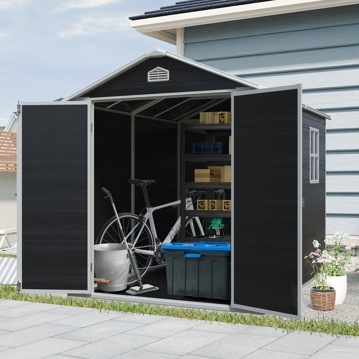 6 ft x 8 ft Resin Outdoor Storage Shed Kit-Perfect to Store Patio Furniture,Black (W540S00025)