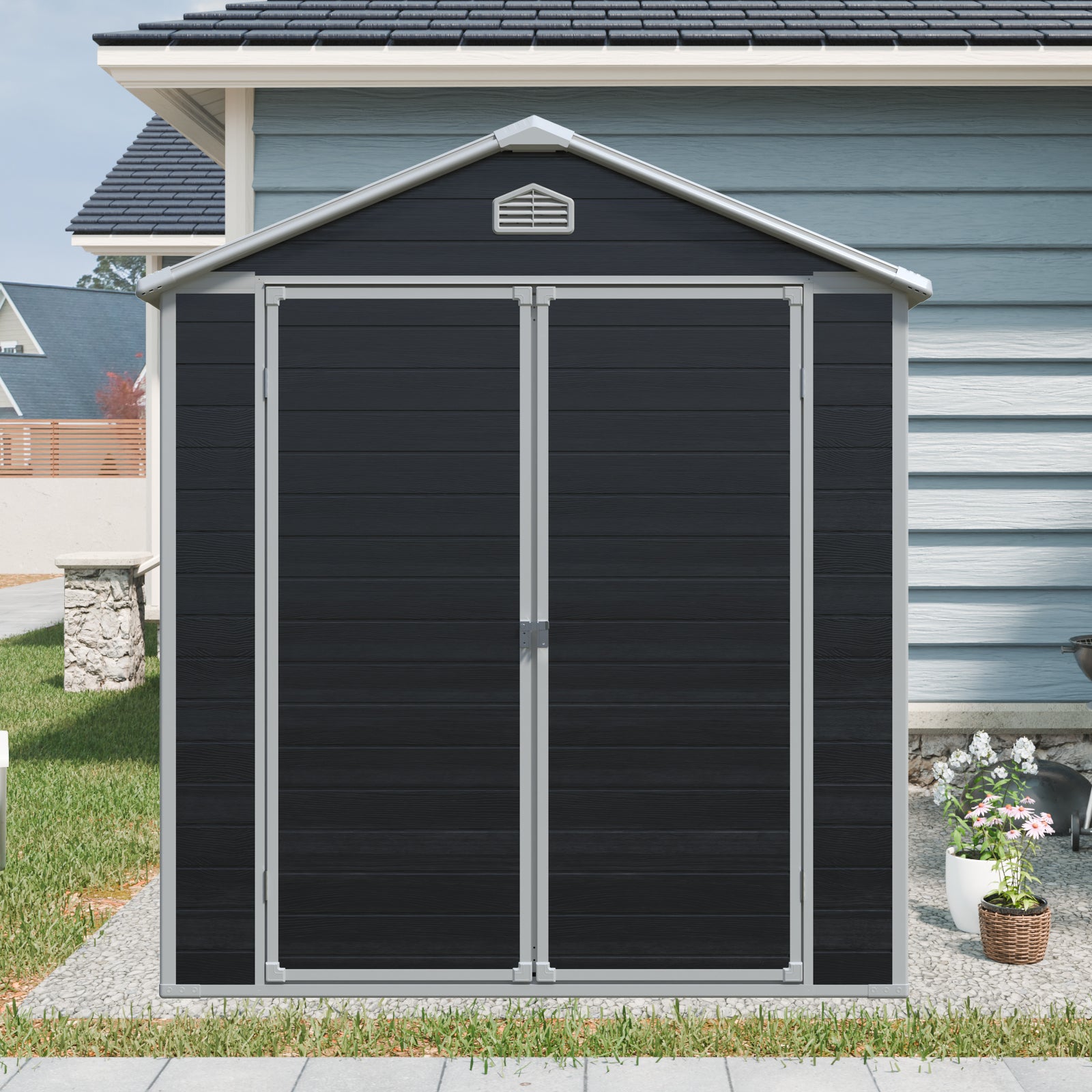 6 ft x 8 ft Resin Outdoor Storage Shed Kit-Perfect to Store Patio Furniture,Black (W540S00025)