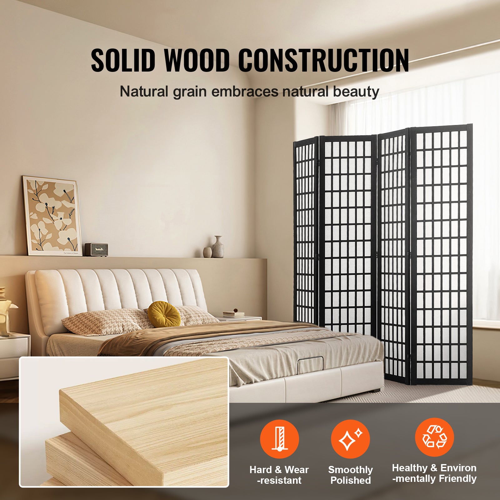 Room Divider, 4 Panel Japanese Room Divider, Wood Folding Privacy Screen Indoor, Japanese Partition Dividers Portable Decoration Screens, for Room Separation Home Office Restaurant & Bedroom