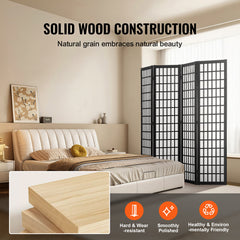 Room Divider, 4 Panel Japanese Room Divider, Wood Folding Privacy Screen Indoor, Japanese Partition Dividers Portable Decoration Screens, for Room Separation Home Office Restaurant & Bedroom