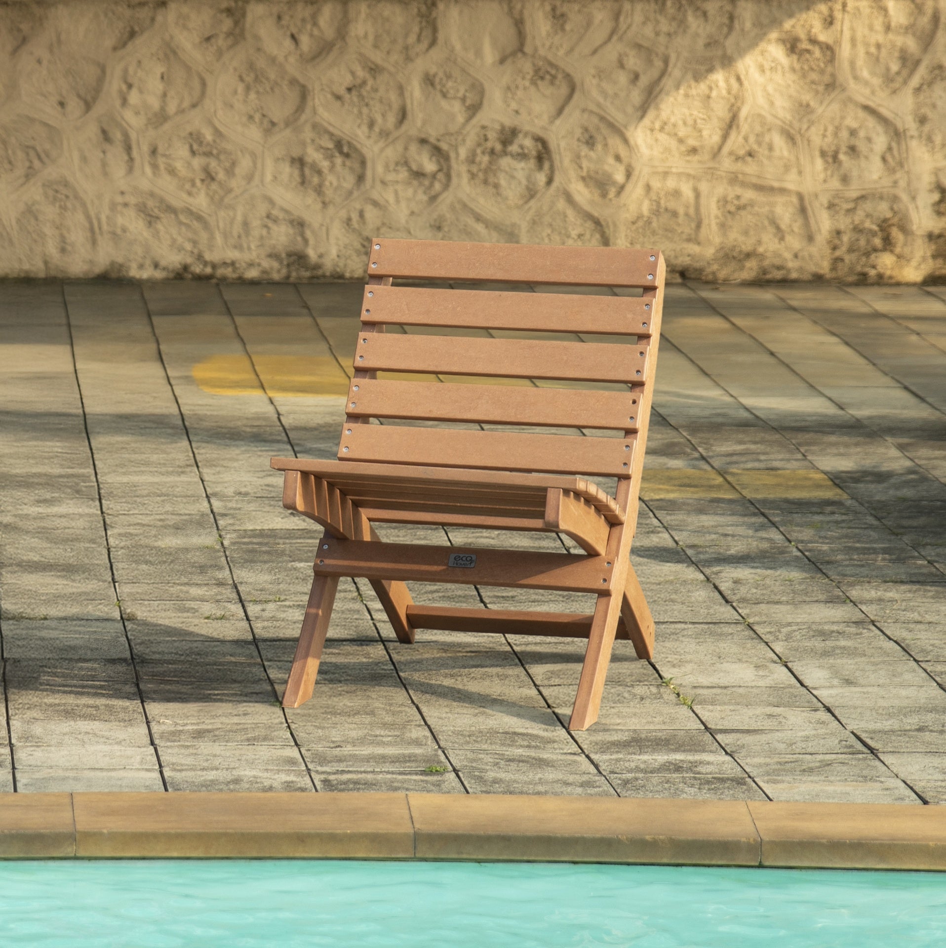 Grandcourt Fully Assembed All-Weather HDPE Outdoor Folding Patio Chair, Teak Brown