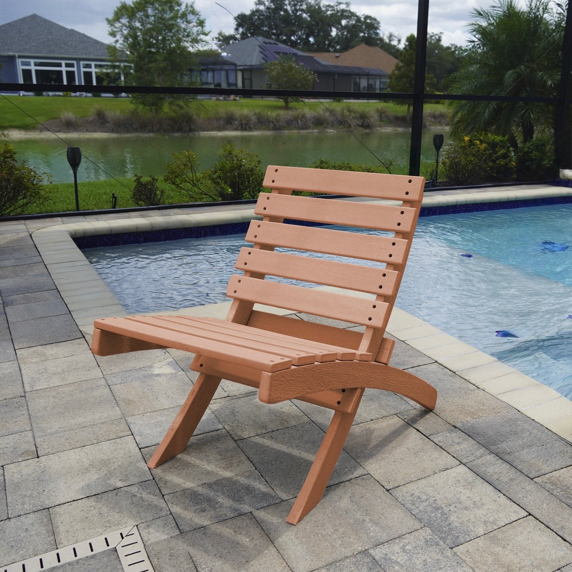 Grandcourt Fully Assembed All-Weather HDPE Outdoor Folding Patio Chair, Teak Brown