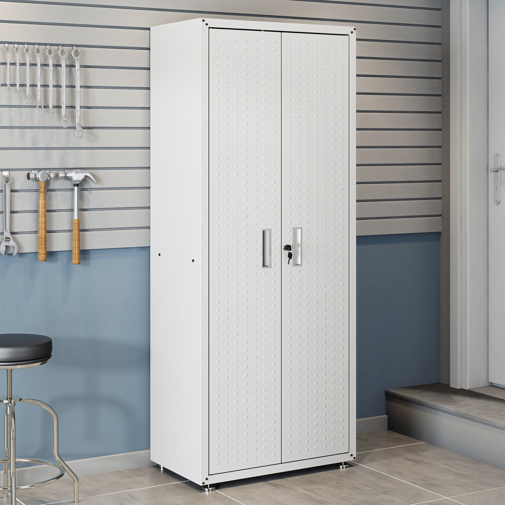 Tall Garage Cabinet in White