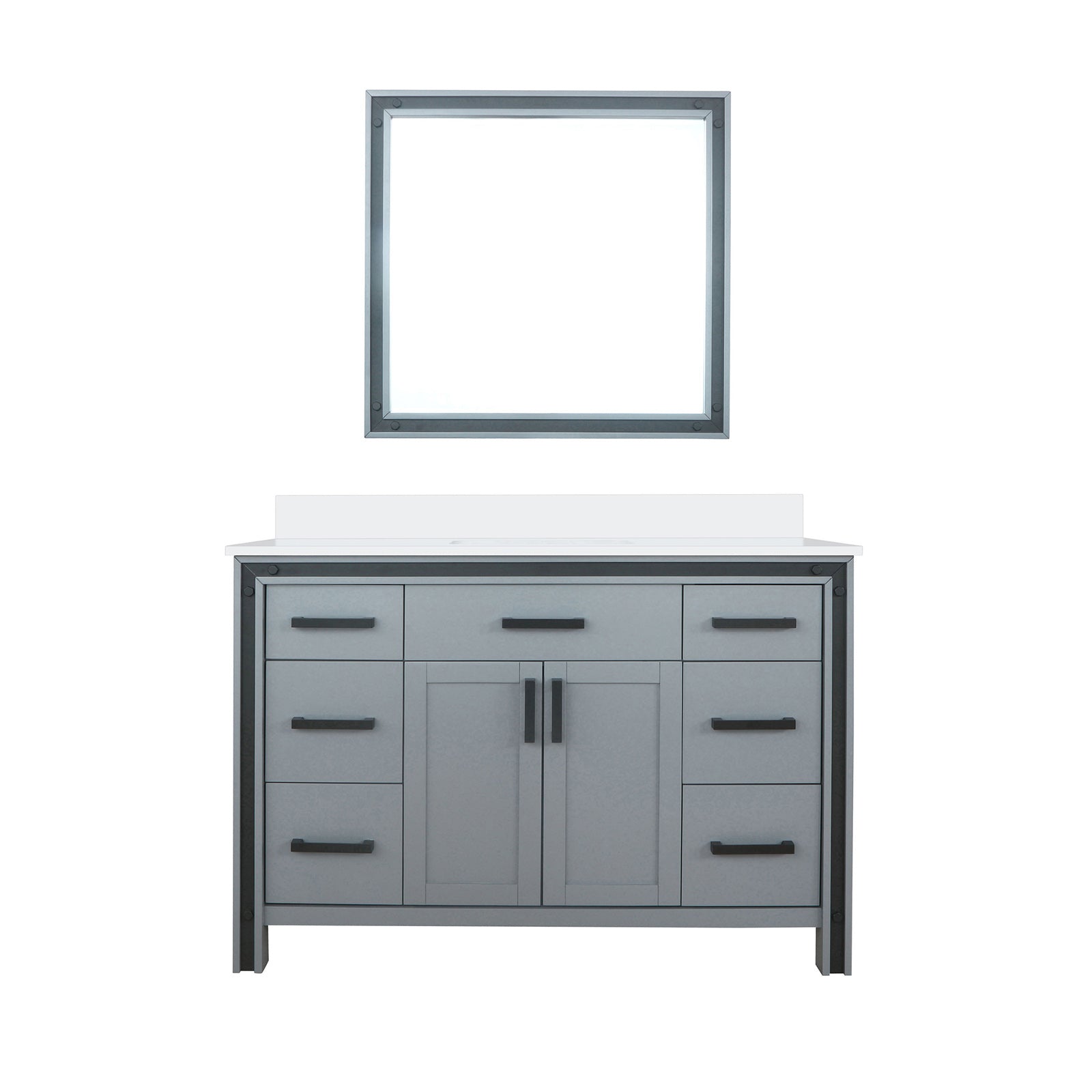 Dark Grey Bath Vanity 48 in. W x 22 in. D, Cultured Marble Top and 34 in. Mirror