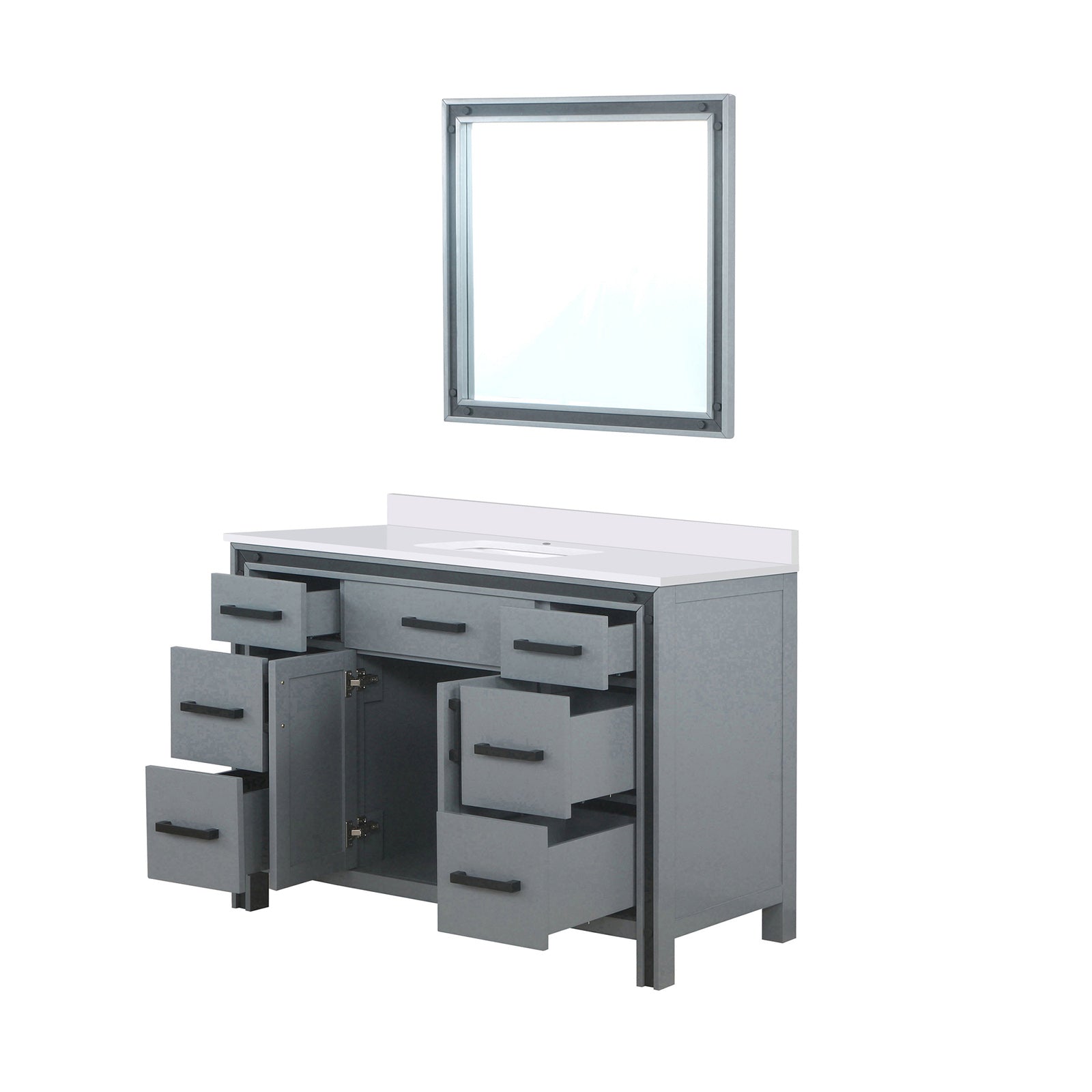Dark Grey Bath Vanity 48 in. W x 22 in. D, Cultured Marble Top and 34 in. Mirror