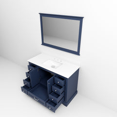 Navy Blue Single Bath Vanity 48 in. W x 22 in. D, White Quartz Top, and 46 in. Mirror
