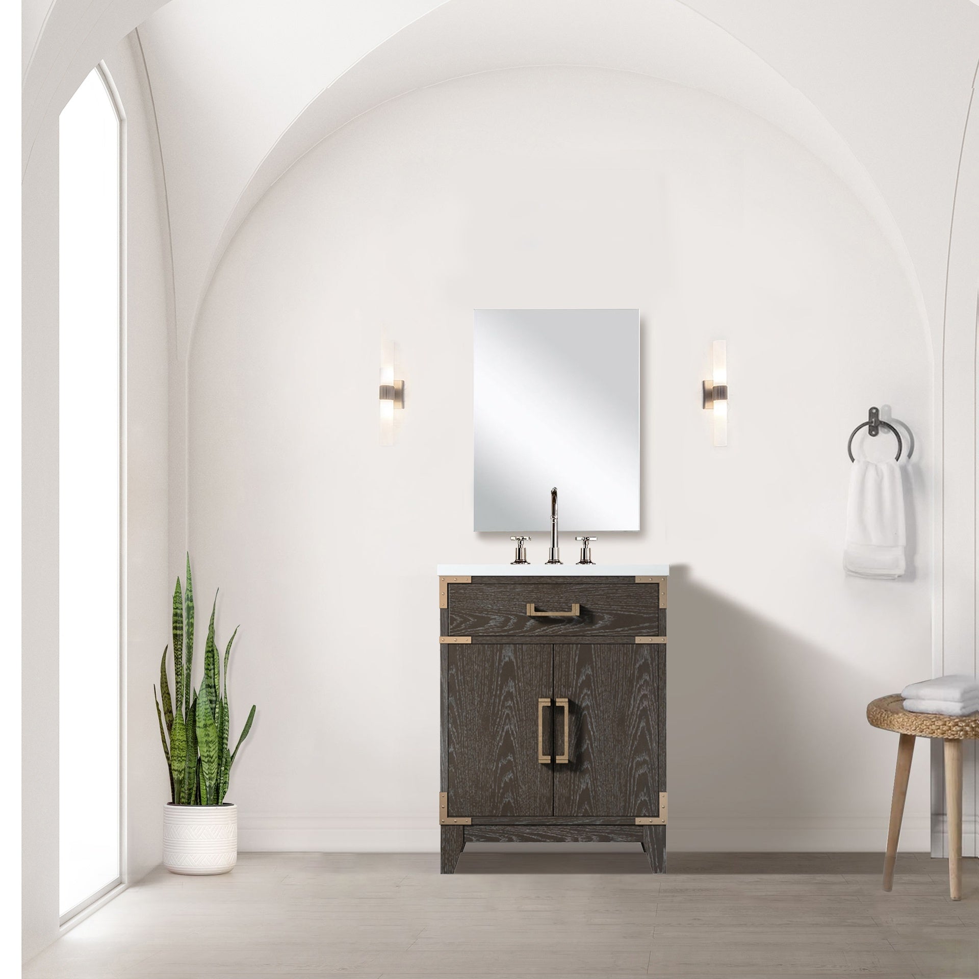 Brown Oak Single Bath Vanity 24 in. W x 18 in. D, Acrylic Top, and Faucet Set