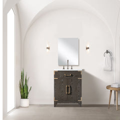 Brown Oak Single Bath Vanity 24 in. W x 18 in. D, Acrylic Top, and Faucet Set