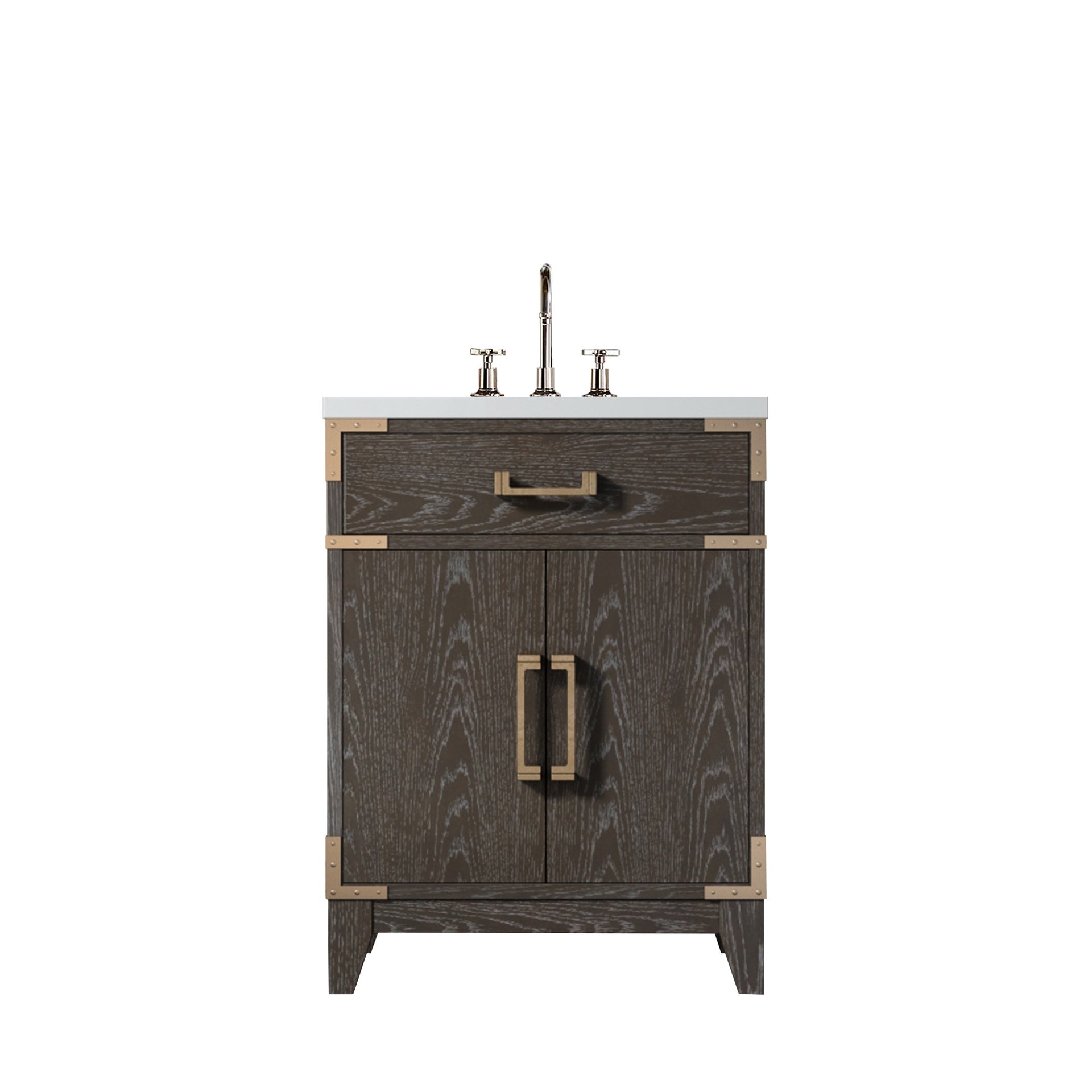 Brown Oak Single Bath Vanity 24 in. W x 18 in. D, Acrylic Top, and Faucet Set
